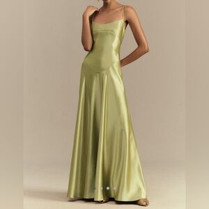 Emmy Satin Corset Gown in Olive Green